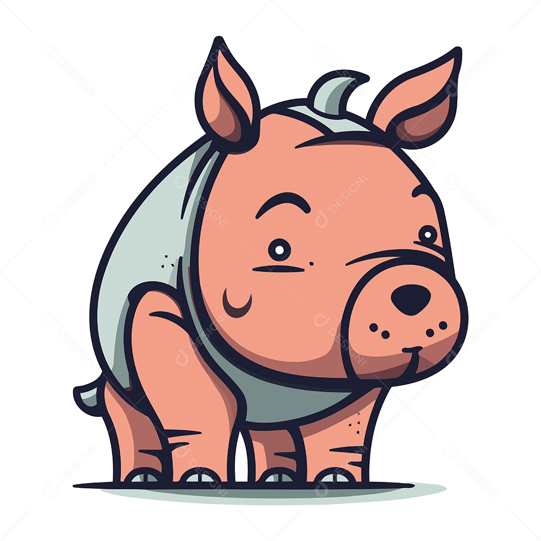 Hipopótamo Fofo de Desenho Animado Ilustração Vetor EPS