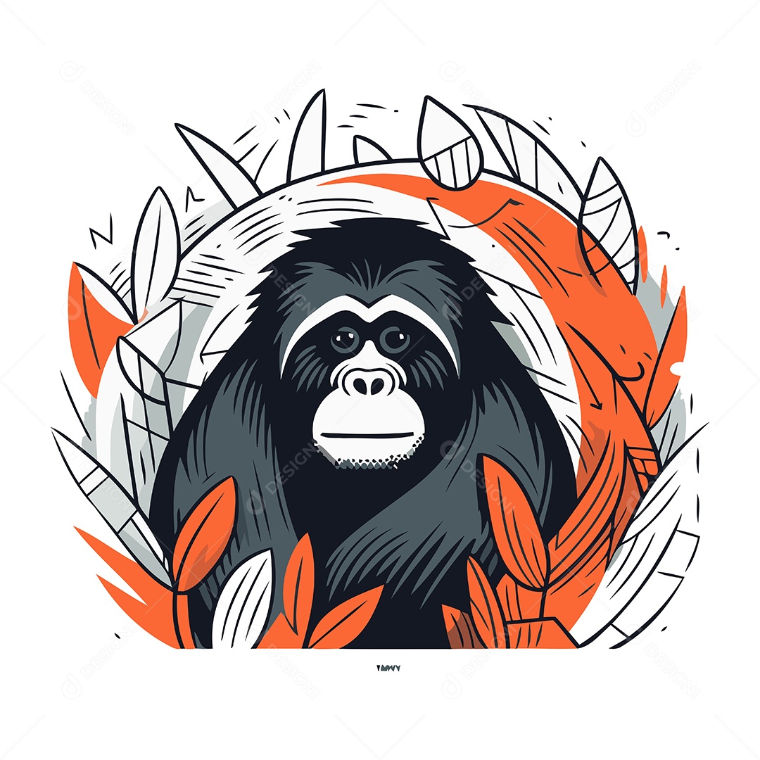 Gorila na Selva de Desenho Animado Ilustração Vetor EPS