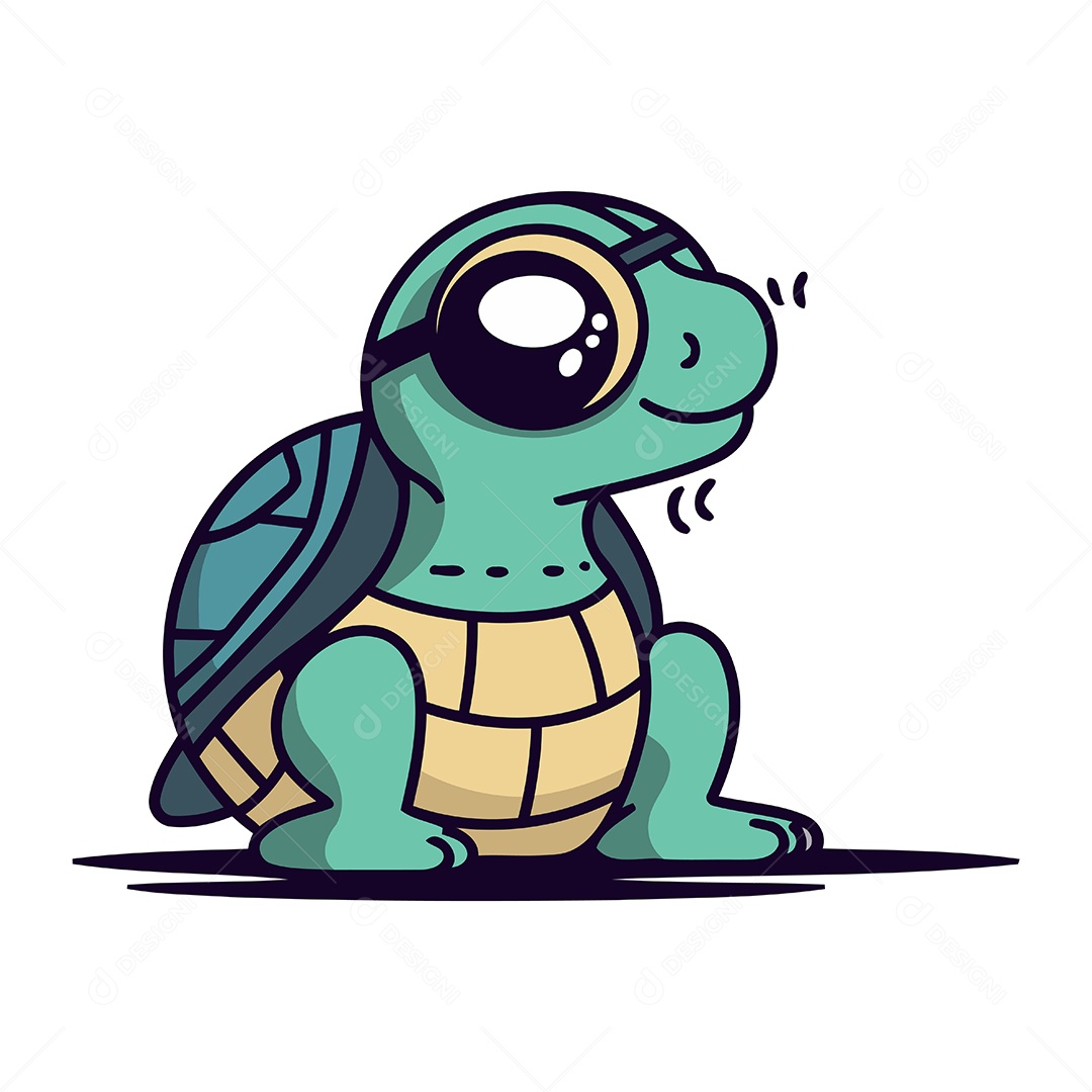 Tartaruga de Desenho Animado com Olhos Grandes Ilustração Vetor EPS