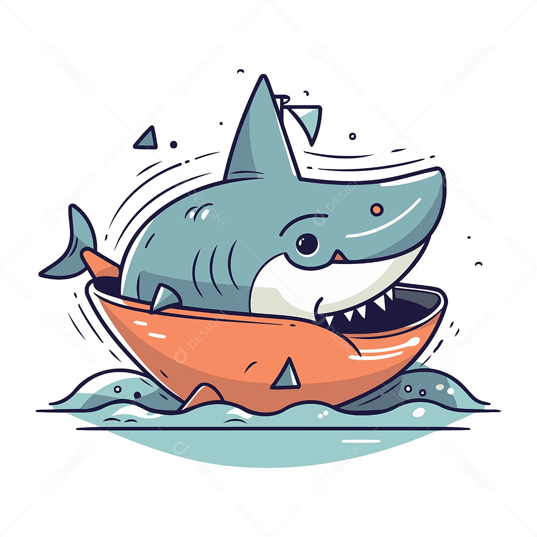 Tubarão de Desenho Animado Ilustração Vetor EPS