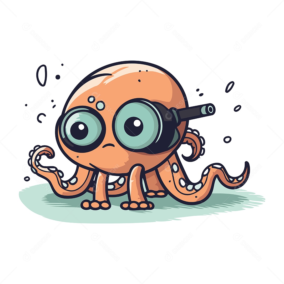 Polvo Fofo de Desenho Animado Ilustração Vetor EPS