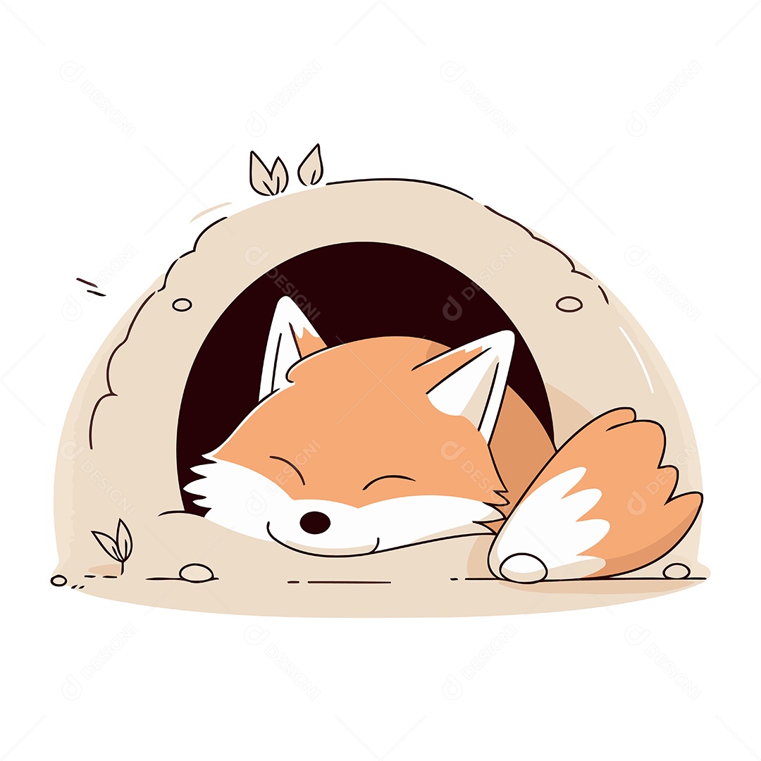 Raposa Fofa Dormindo Desenho Animado Ilustração Vetor EPS