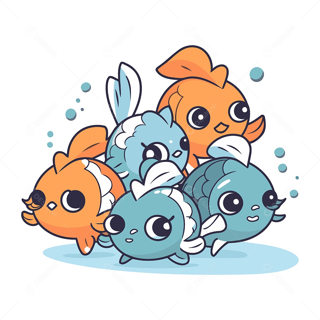 Família de Peixes Desenho Animado Fofo Ilustração Vetor EPS