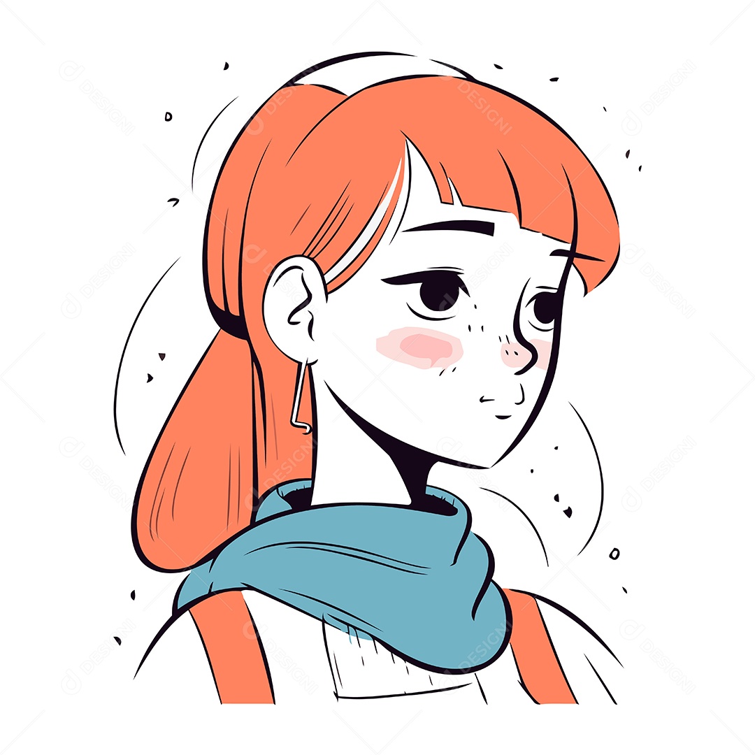 Linda Garota de Desenho Animado com Cabelo Ruivo Ilustração Vetor EPS