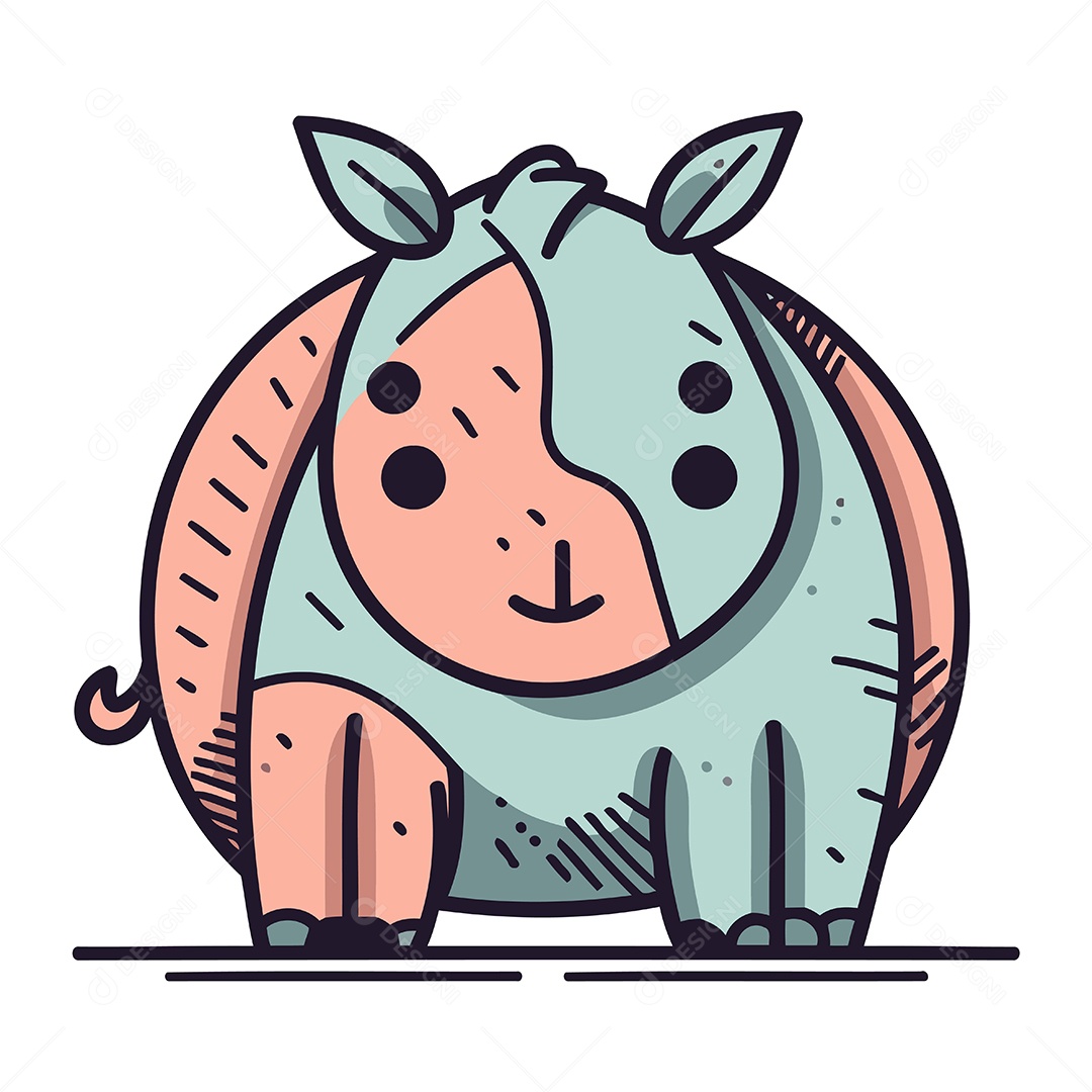 Hipopótamo Fofo de Desenho Animado Ilustração Vetor EPS