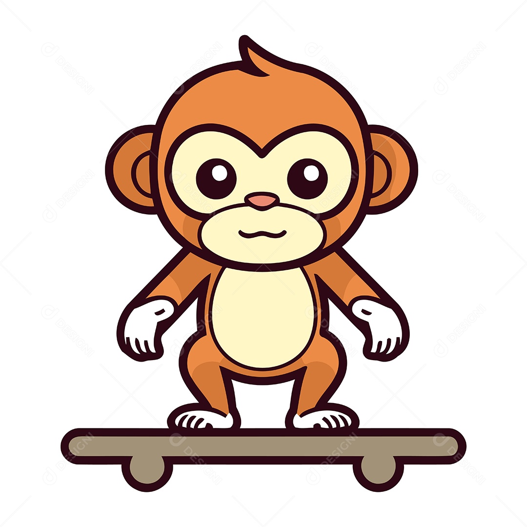Macaco Fofo no Skate Desenho Animado Ilustração Vetor EPS