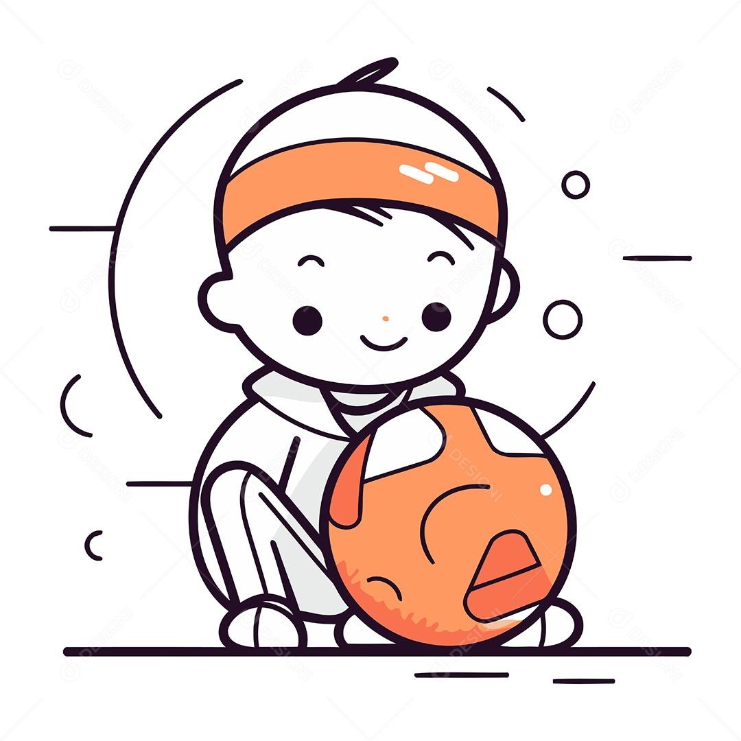 Garoto Bonito de Desenho Animado Jogando Boliche Ilustração Vetor EPS