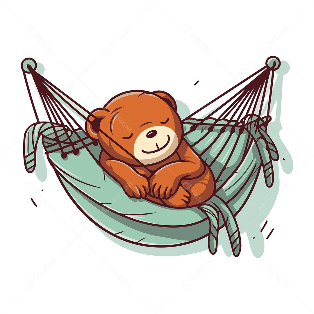 Ursinho Fofo Dormindo em Rede Desenho Animado Ilustração Vetor EPS