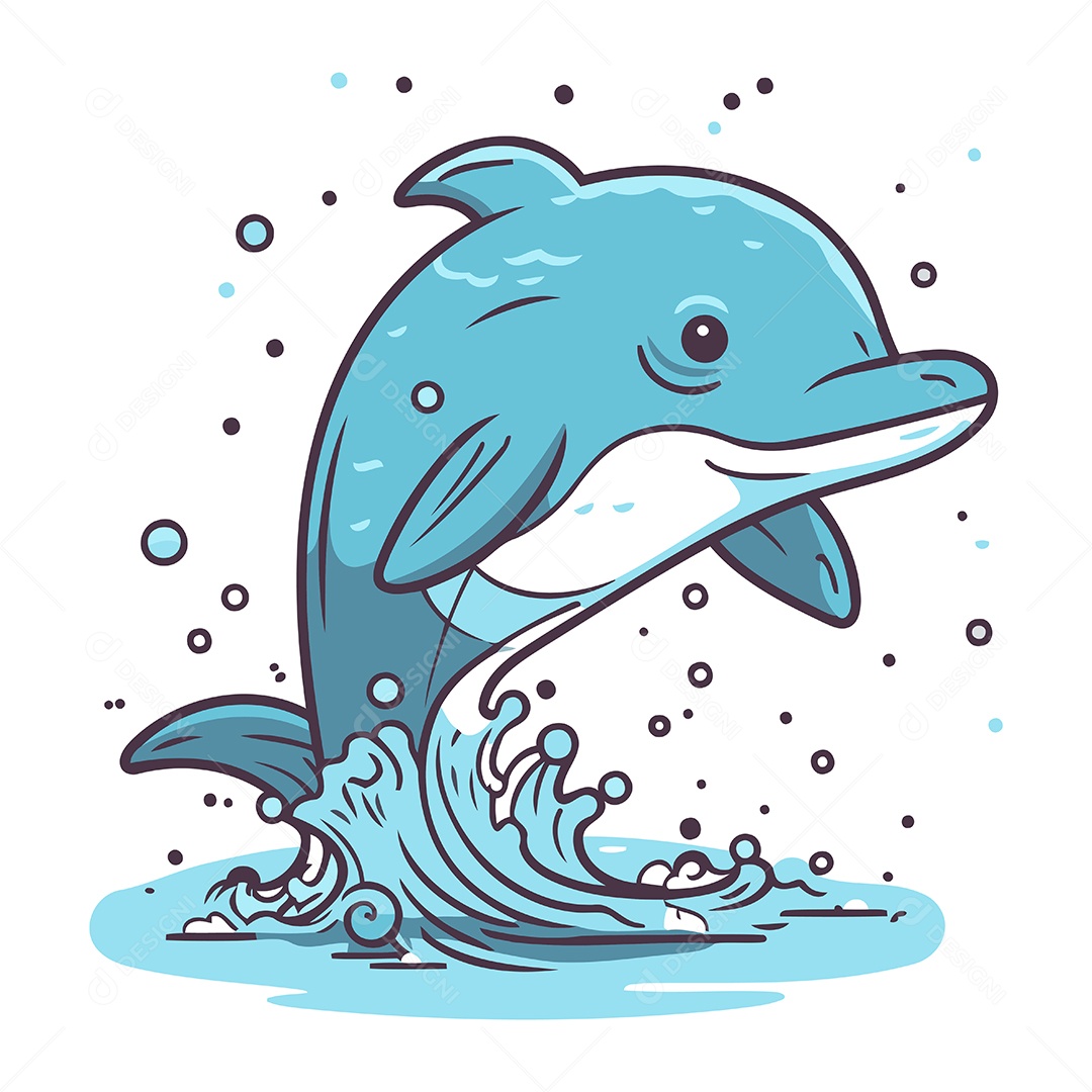 Golfinho de Desenho Animado Saltando para Fora da Água Ilustração Vetor EPS