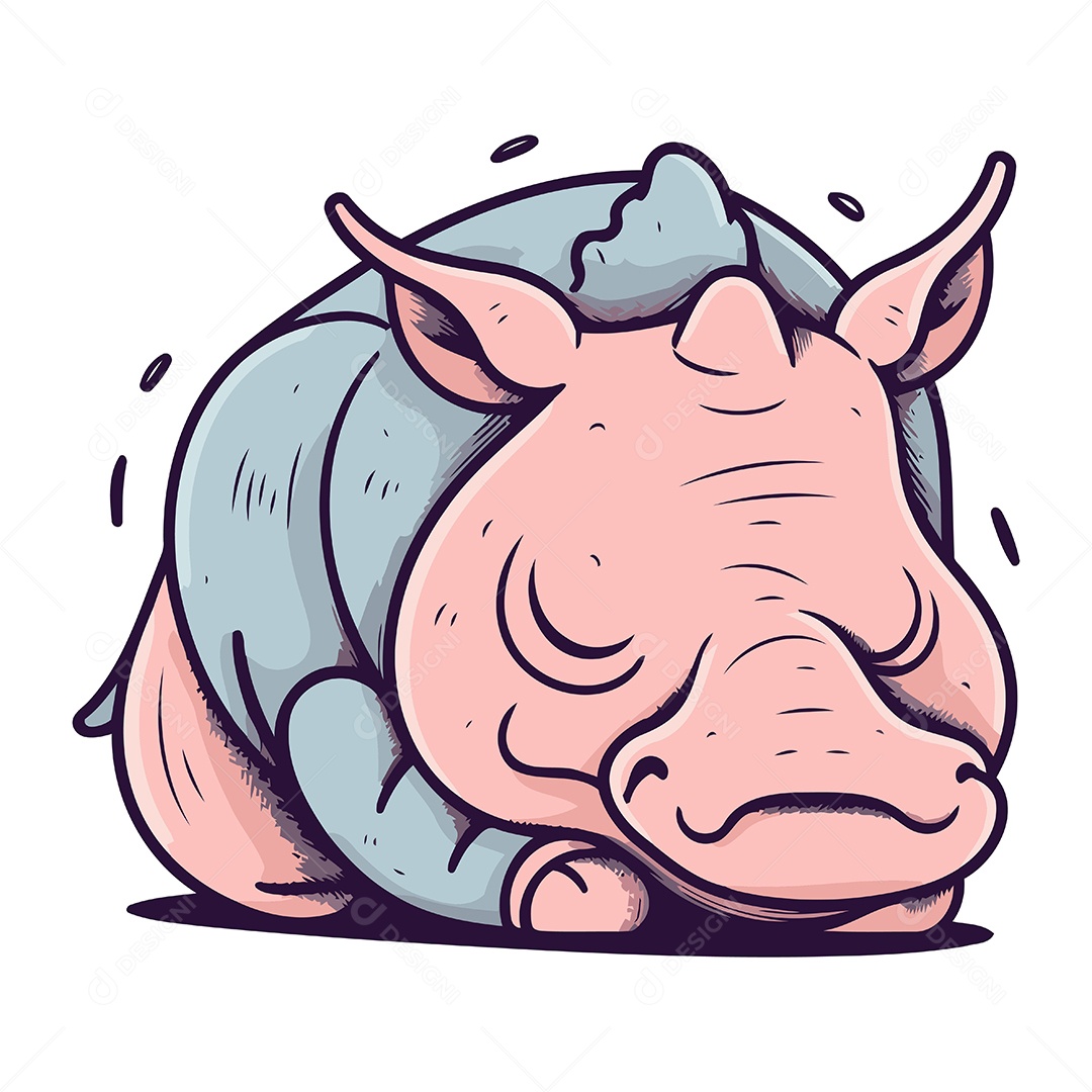 Rinoceronte Fofo de Desenho Animado Ilustração Vetor EPS