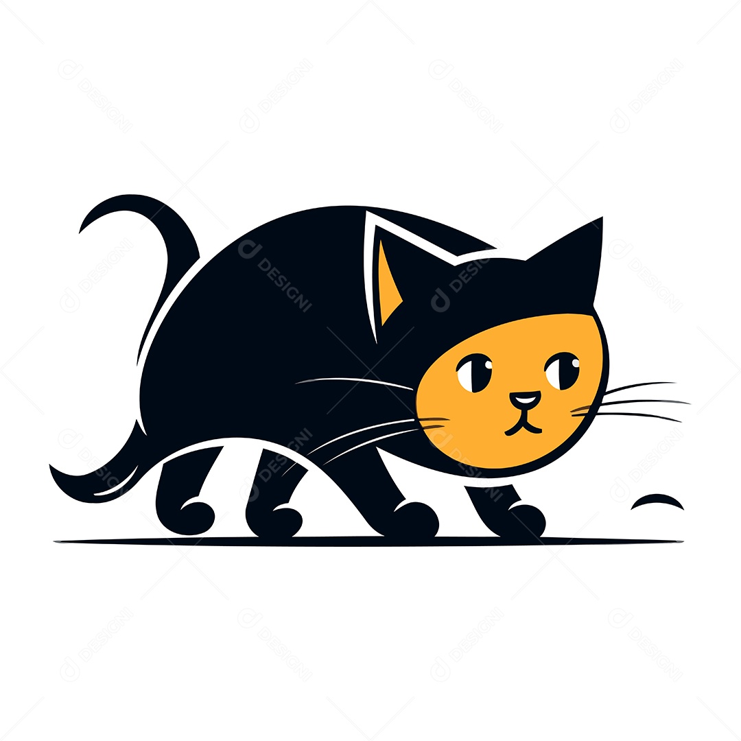 Gato Preto Bonito de Desenho Animado Ilustração Vetor EPS