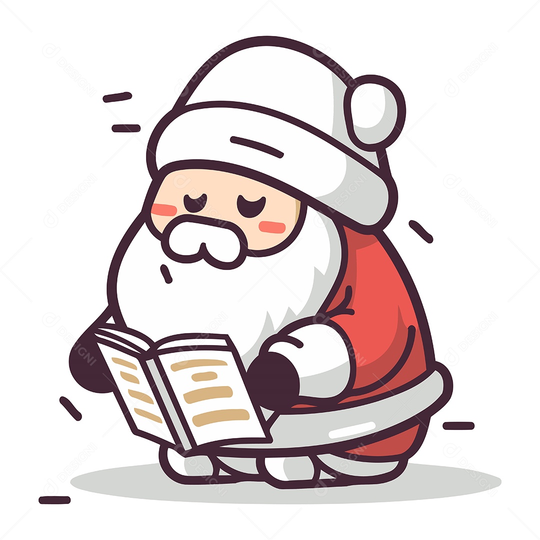 Papai Noel Lendo um Livro Desenho Animado Ilustração Vetor EPS