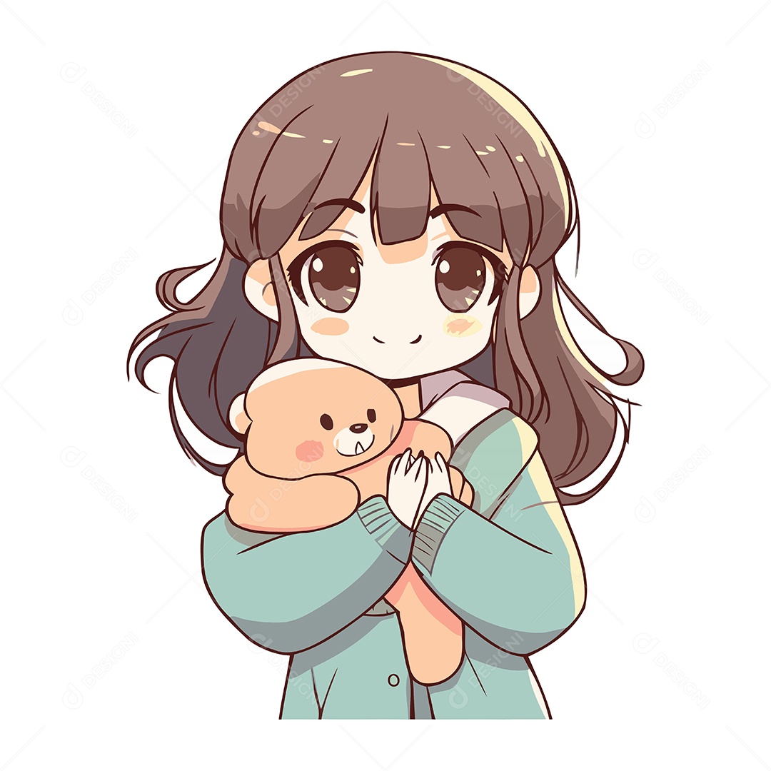 Linda Menina Segurando seu Bebê de Desenho Animado Ilustração Vetor EPS