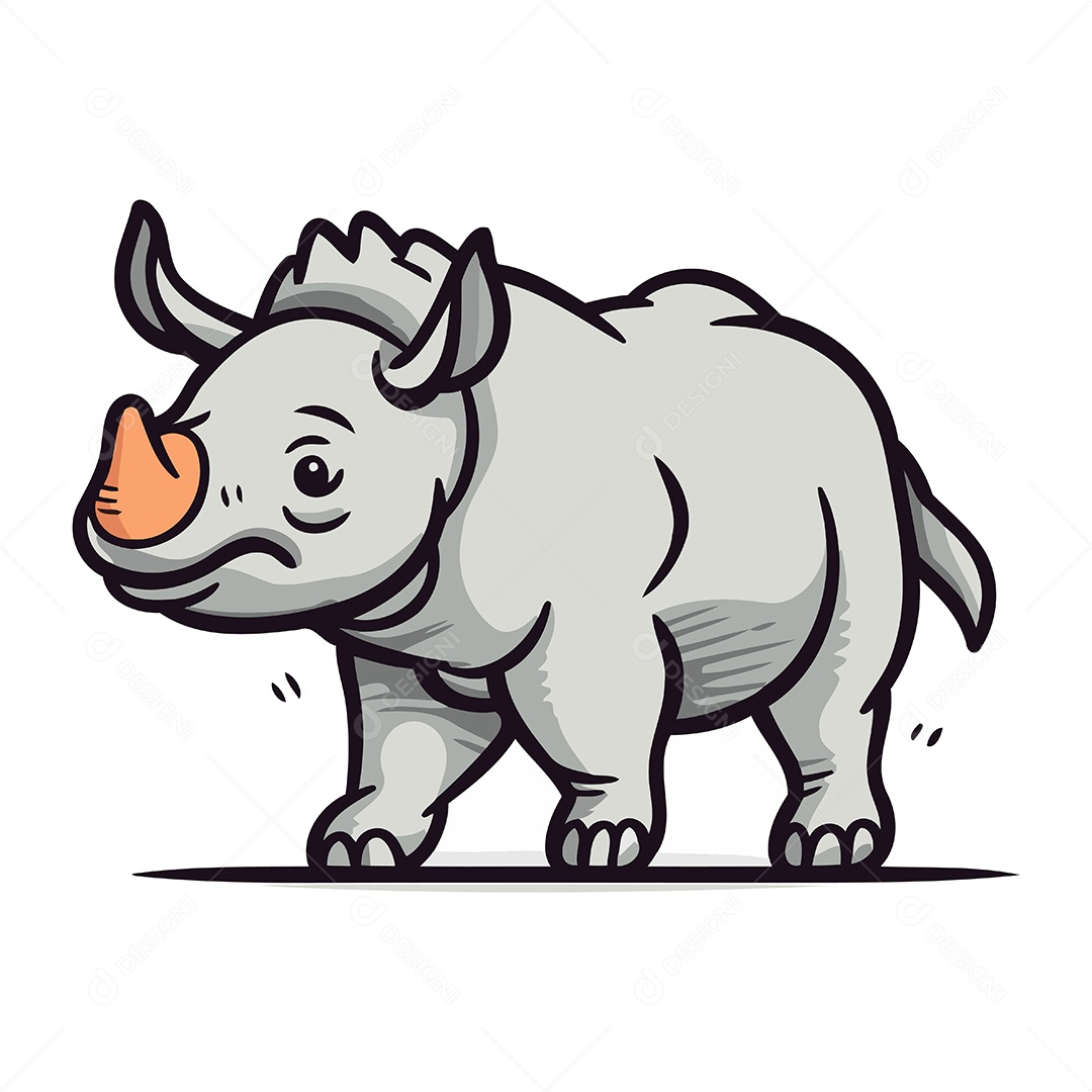 Rinoceronte de Desenho Animado Ilustração Vetor EPS