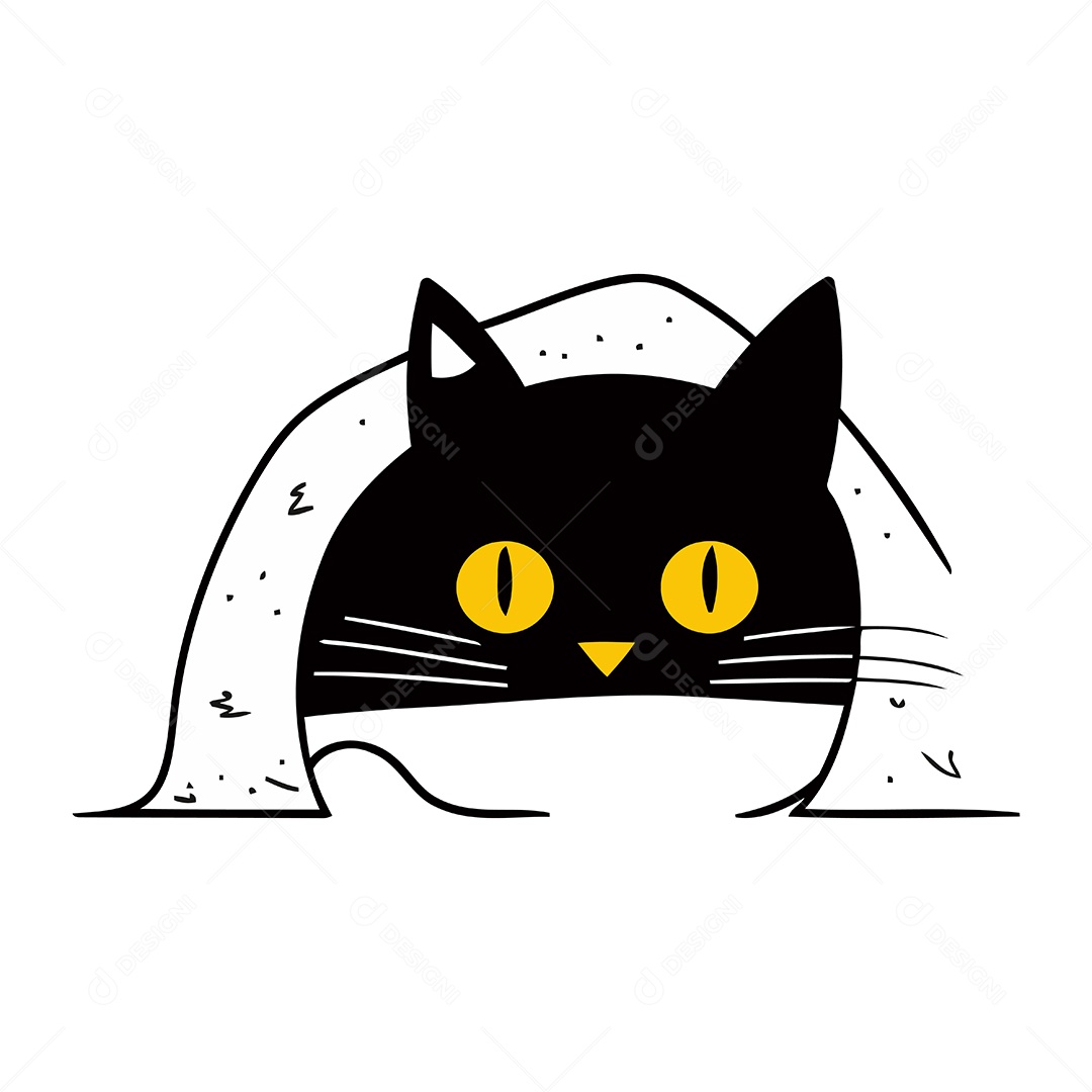 Gato Preto Fofo de Desenho Animado Ilustração Vetor EPS