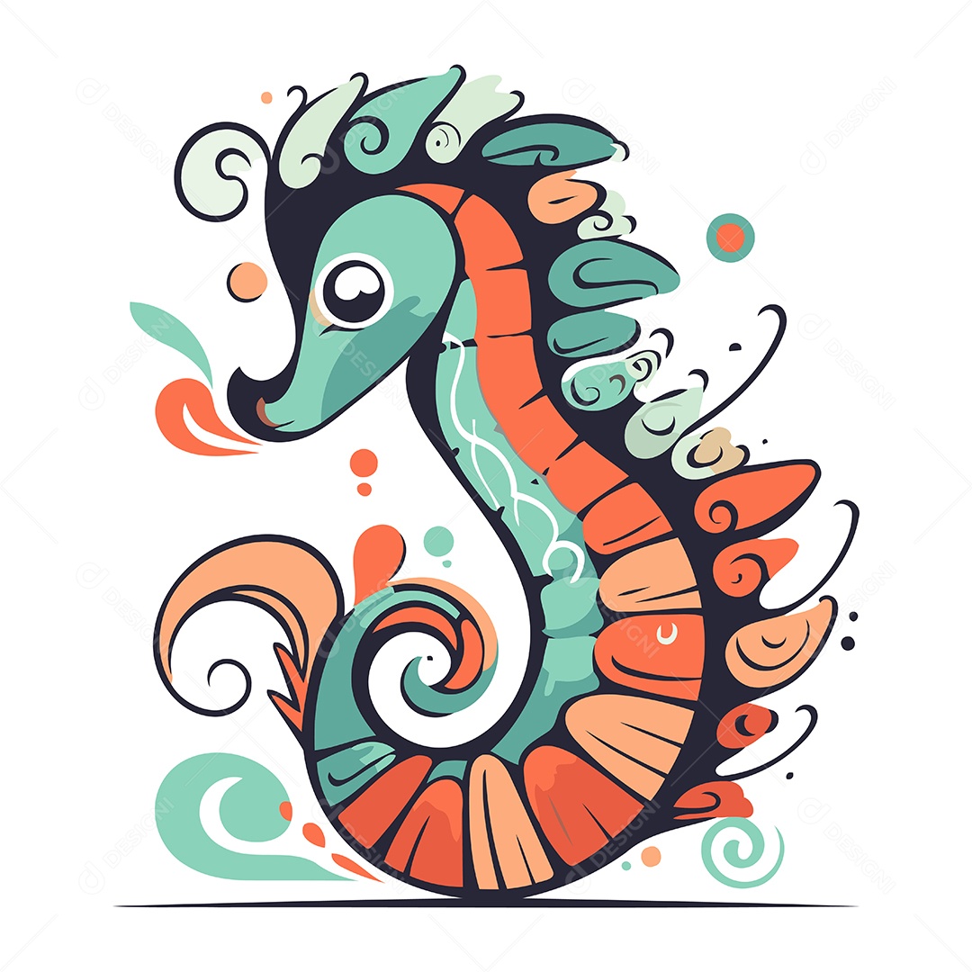 Cavalo Marinho de Desenho Animado Ilustração Vetor EPS