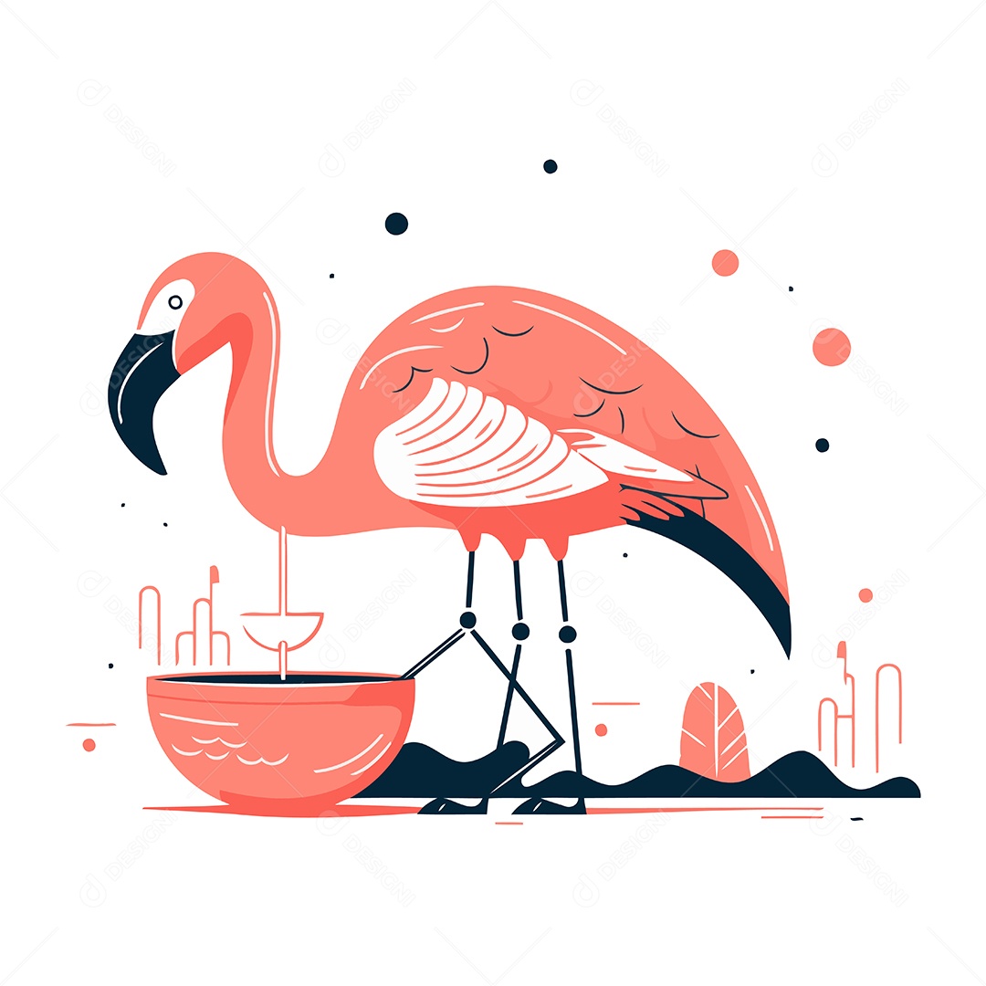 Pássaro Flamingo de Desenho Animado Ilustração Vetor EPS