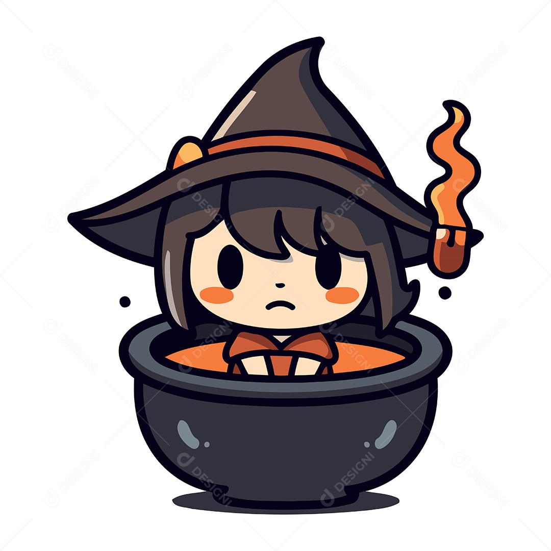 Bruxa Fofa de Desenho Animado Ilustração Vetor EPS