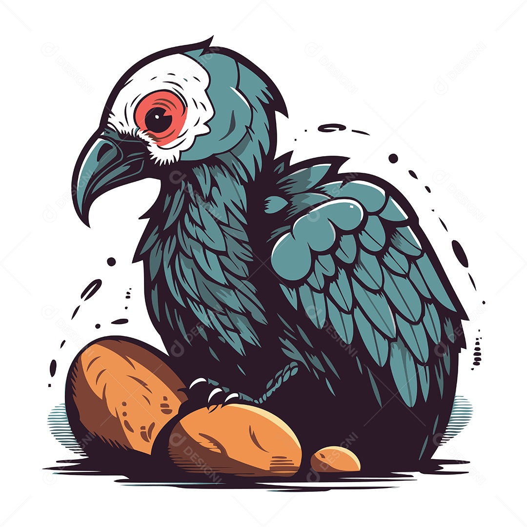 Papagaio Sentado em uma Pedra de Desenho Animado Ilustração Vetor EPS