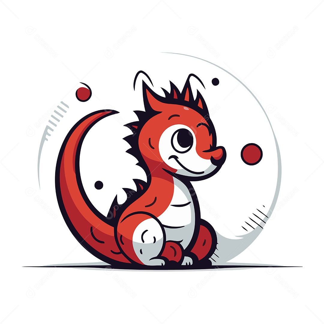 Dragão Vermelho Fofo de Desenho Animado Ilustração Vetor EPS