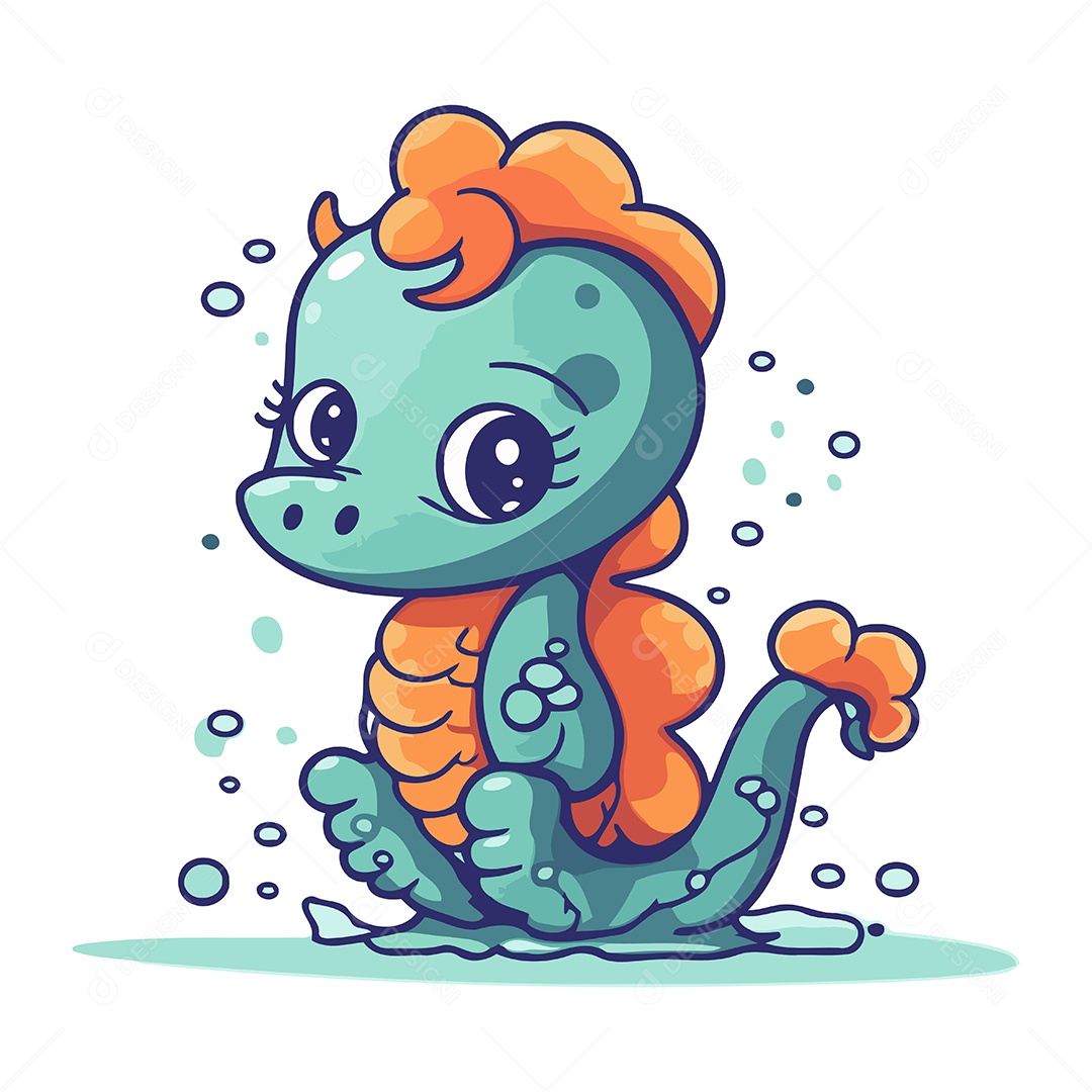 Monstro Marinho Bonito de Desenho Animado Ilustração Vetor EPS