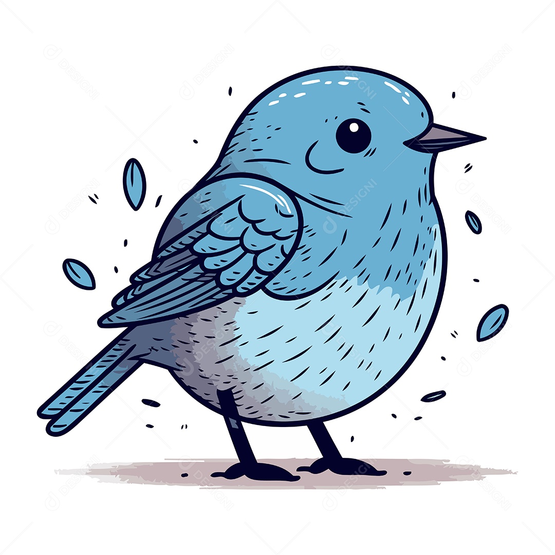 Pássaro Azul Fofo de Desenho Animado Ilustração Vetor EPS