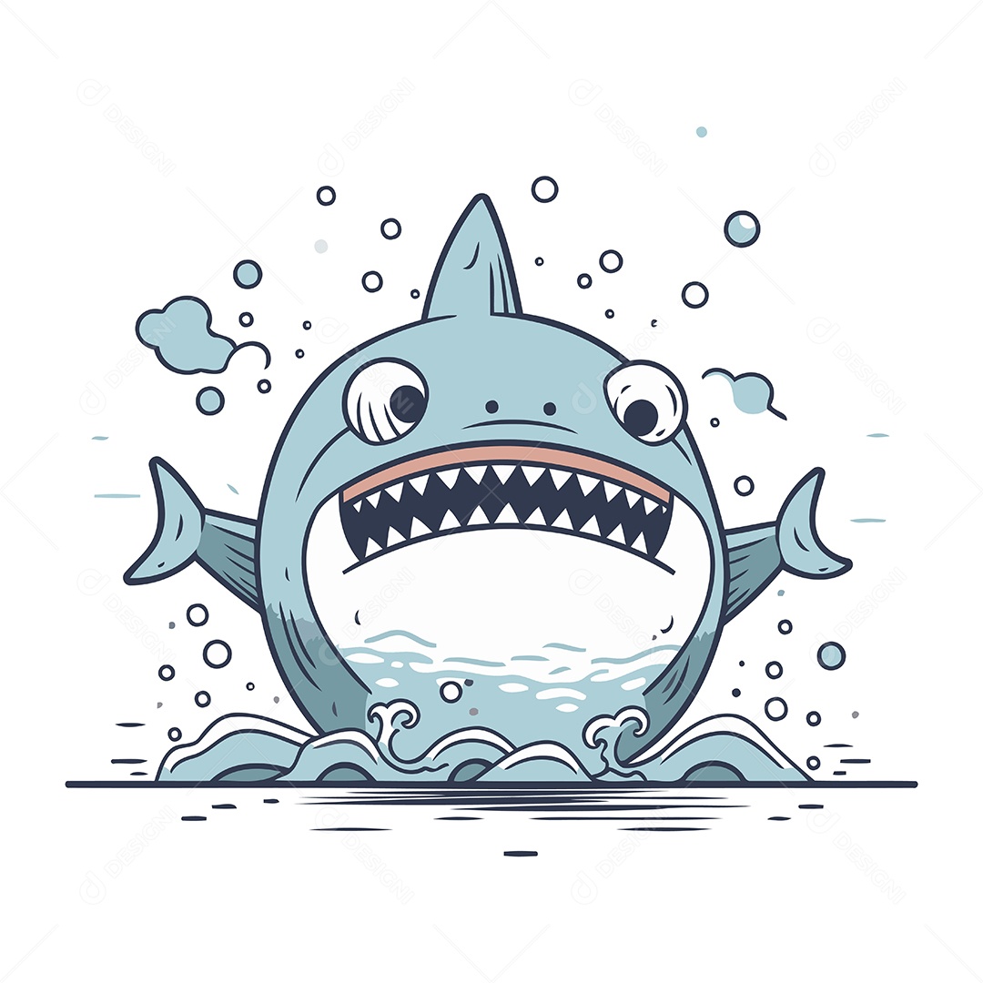 Tubarão Bonito de Desenho Animado Ilustração Vetor EPS