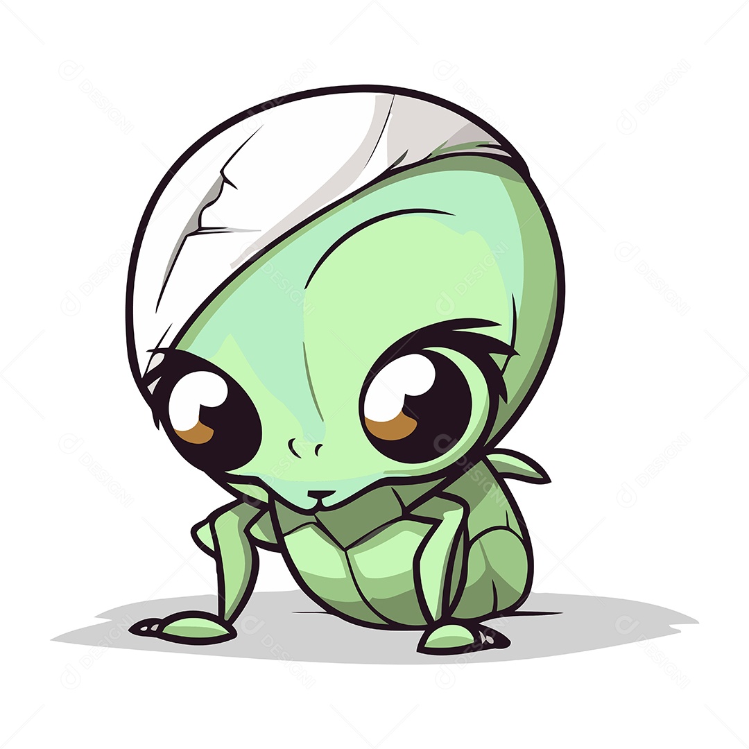 Alienígena Verde Fofo de Desenho Animado Ilustração Vetor EPS