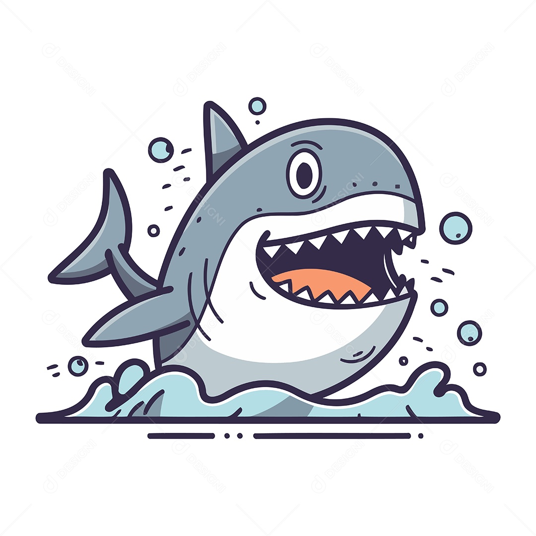 Tubarão de Desenho Animado Ilustração Vetor EPS