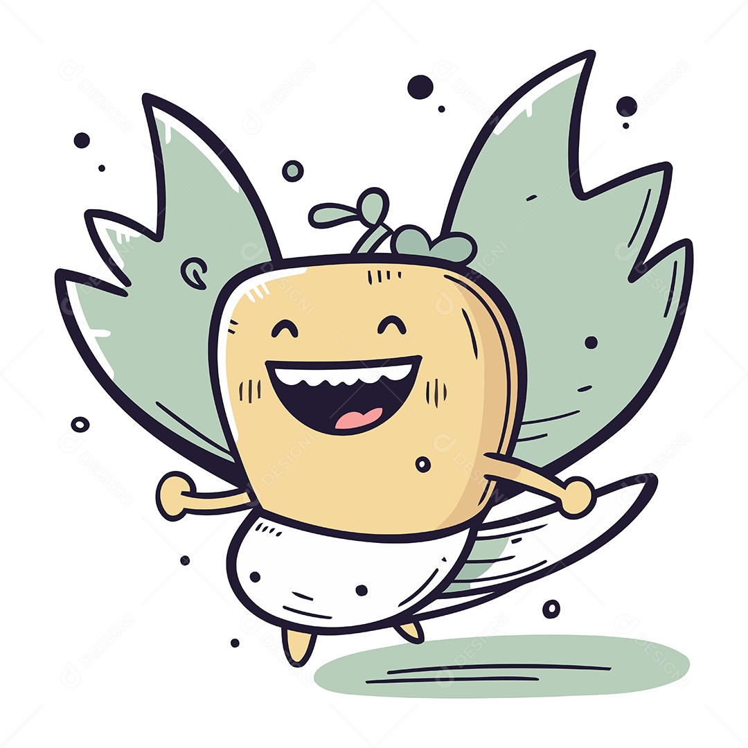 Maçã Correndo com Asas de Desenho Animado Ilustração Vetor EPS