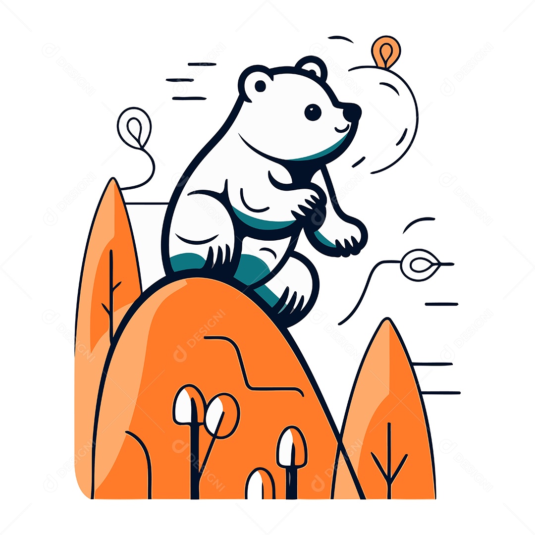 Urso Polar Sentado na Beira do Penhasco de Desenho Animado Ilustração Vetor EPS