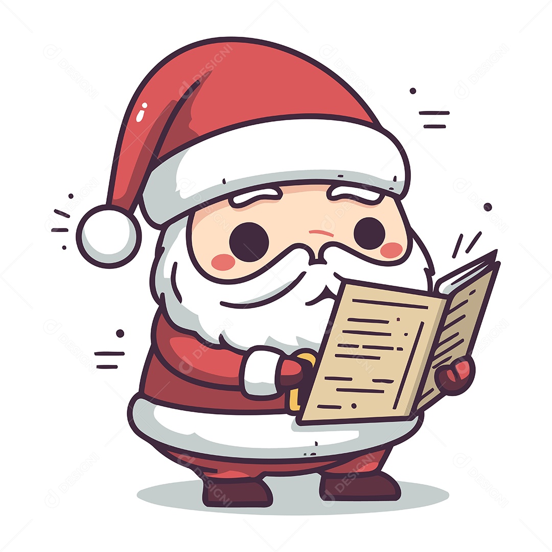 Papai Noel Lendo um Livro de Desenho Animado Ilustração Vetor EPS