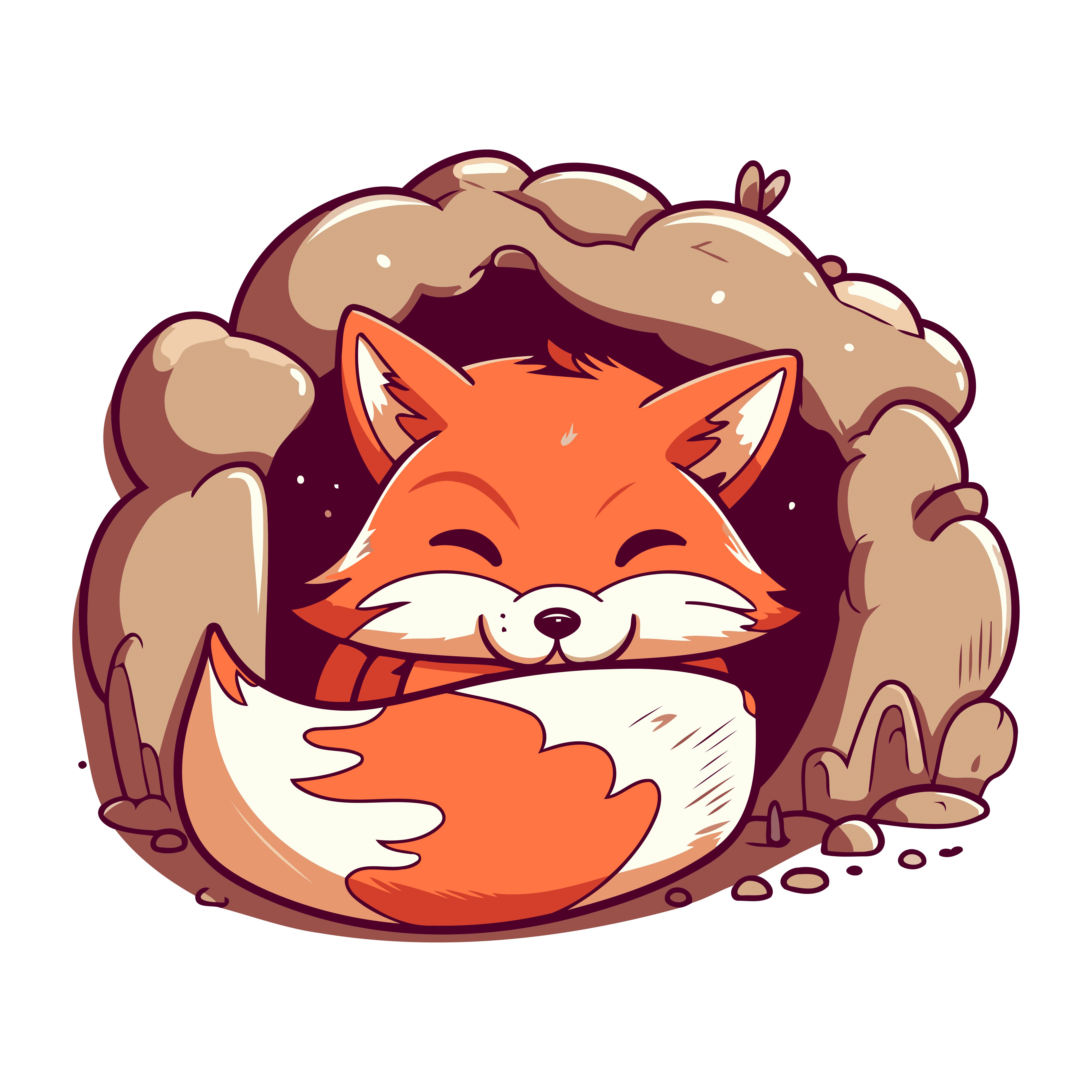 Raposa Fofa na Caverna de Desenho Animado Ilustração Vetor EPS