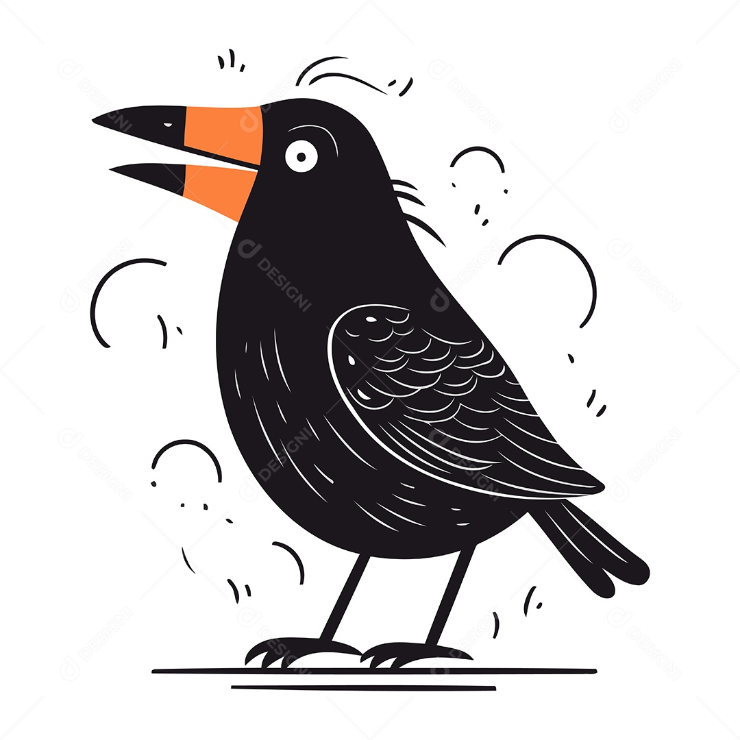 Corvo Bonito de Desenho Animado Ilustração Vetor EPS