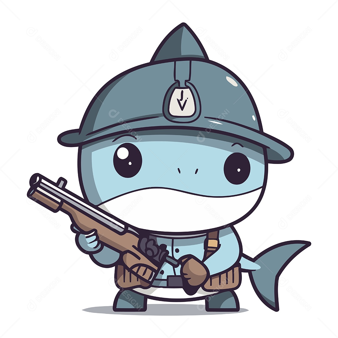 Tubarão Assassino Fofo de Desenho Animado Ilustração Vetor EPS