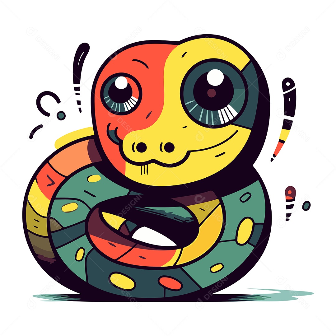 Cobra Fofa de Desenho Animado Ilustração Vetor EPS