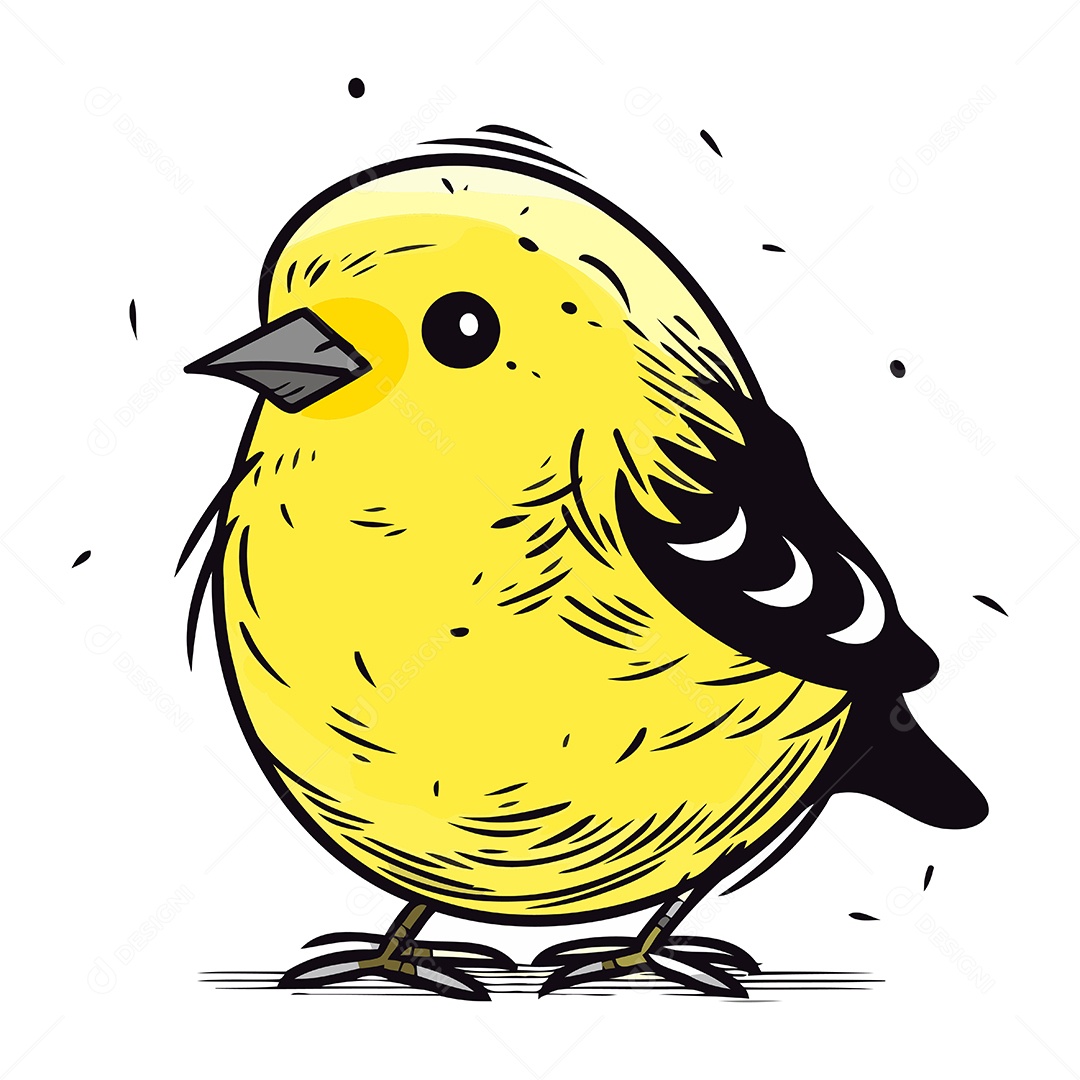 Pequeno Pássaro Amarelo de Desenho Animado Ilustração Vetor EPS