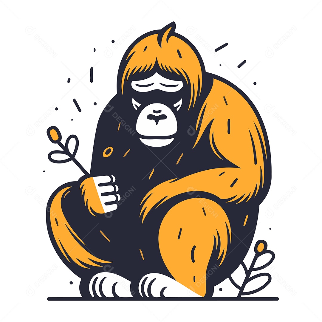 Gorila Sentado de Desenho Animado Ilustração Vetor EPS