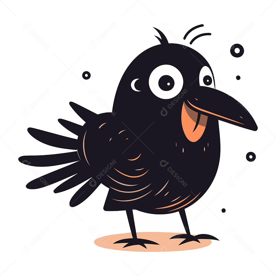 Corvo Preto Bonito de Desenho Animado Ilustração Vetor EPS