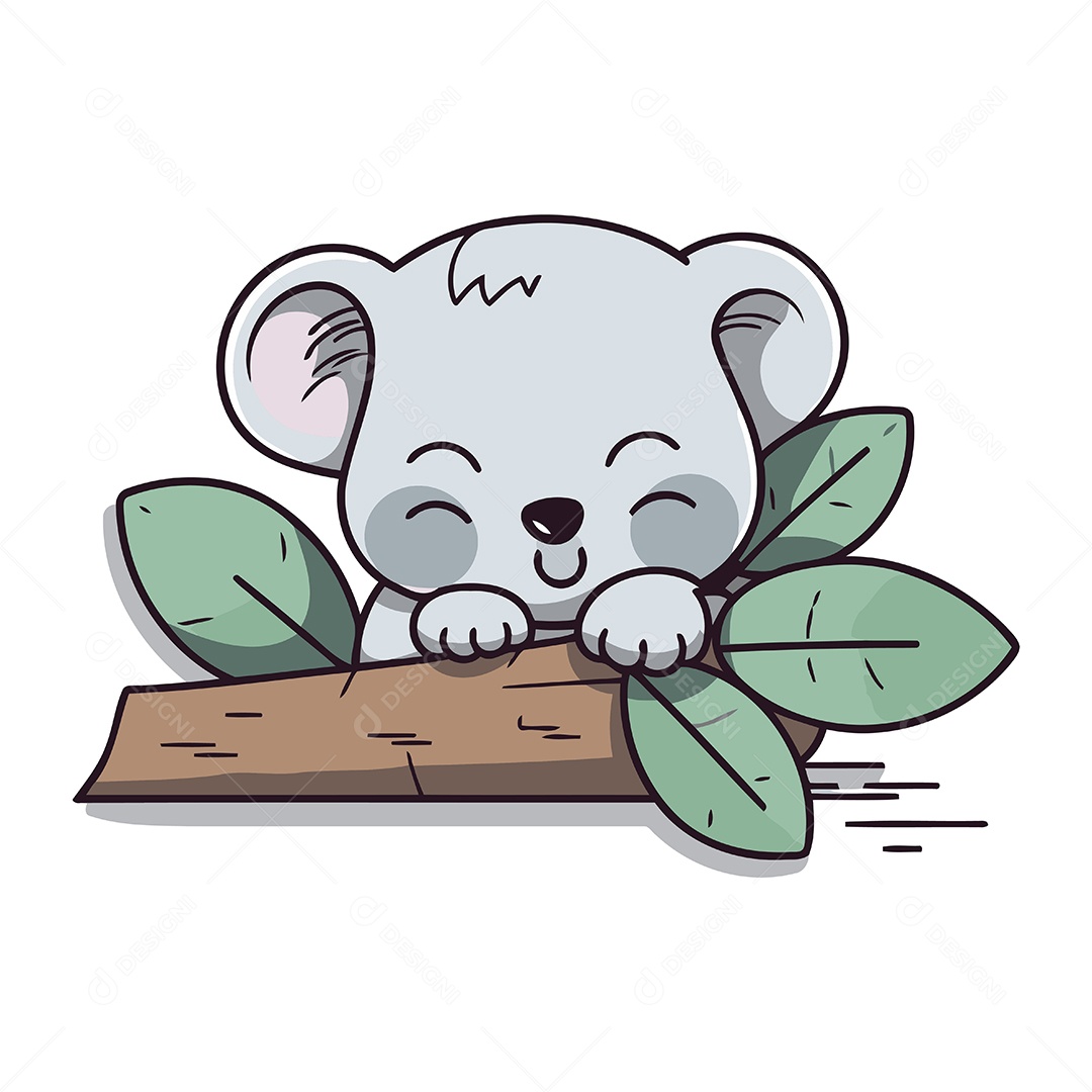 Coala Fofo Dormindo em um Galho com Folhas Ilustração Vetor EPS