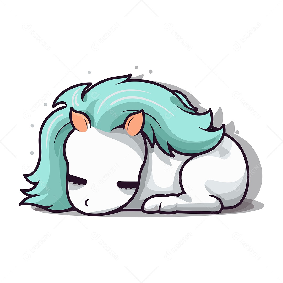 Unicórnio Fofo Dormindo Desenho Animado Ilustração Vetor EPS