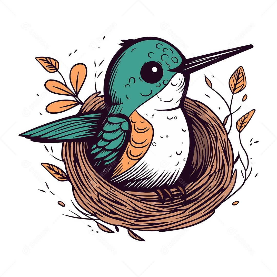 Beija Flor em um Ninho de Desenho Animado Ilustração Vetor EPS