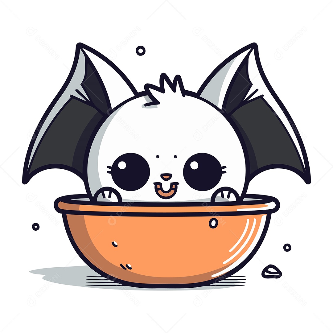 Morcego de Desenho Animado Fofo em uma Tigela Ilustração Vetor EPS
