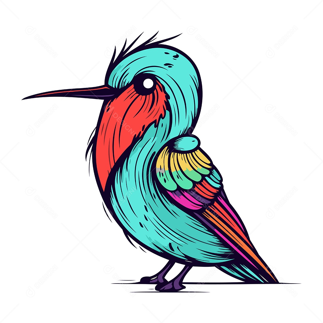 Pássaro Colorido Bonito de Desenho Animado Ilustração Vetor EPS