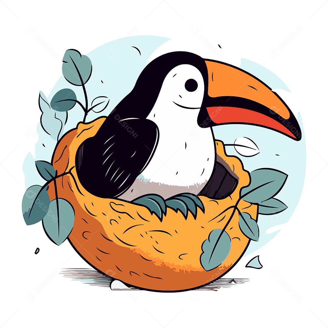 Tucano Fofo de Desenho Animado Ilustração Vetor EPS