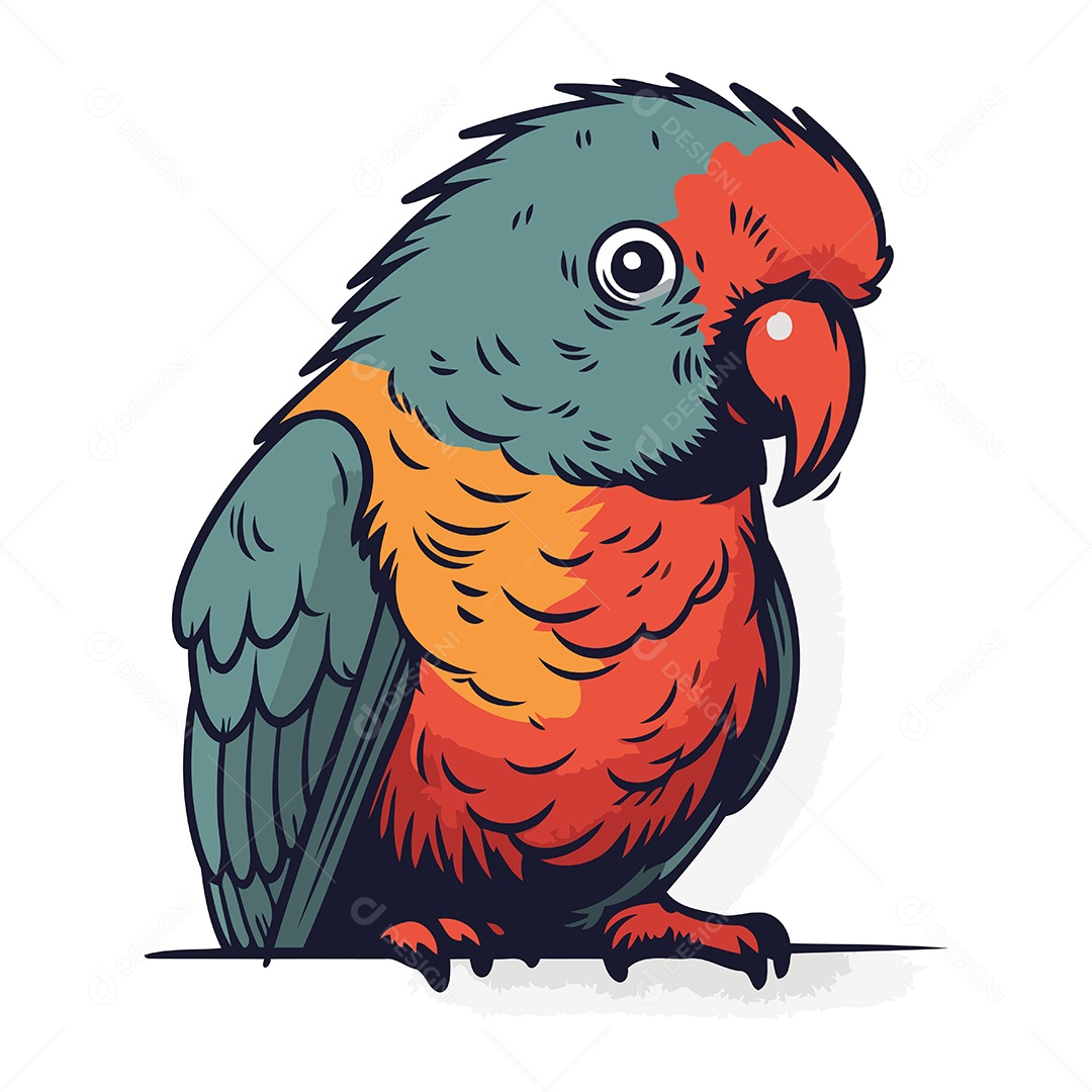 Papagaio Colorido de Desenho Animado Ilustração Vetor EPS