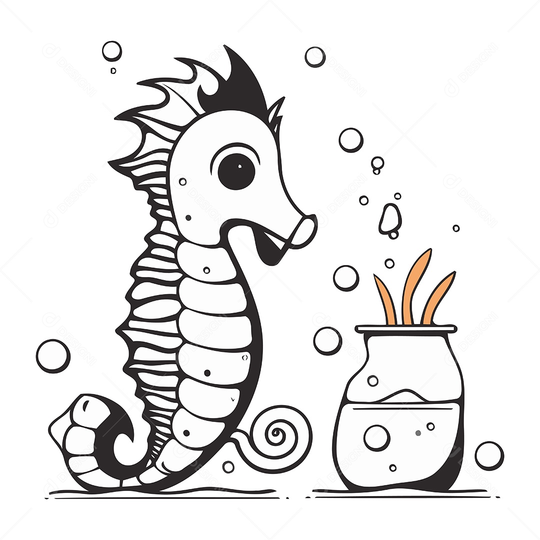 Cavalo Marinho de Desenho Animado Ilustração Vetor EPS