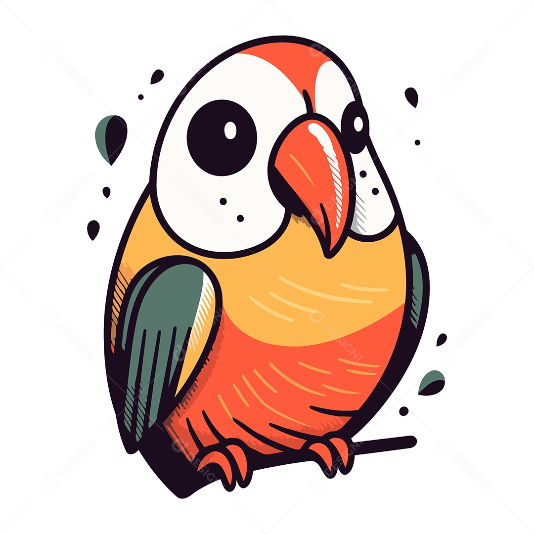 Papagaio Fofo de Desenho Animado Ilustração Vetor EPS