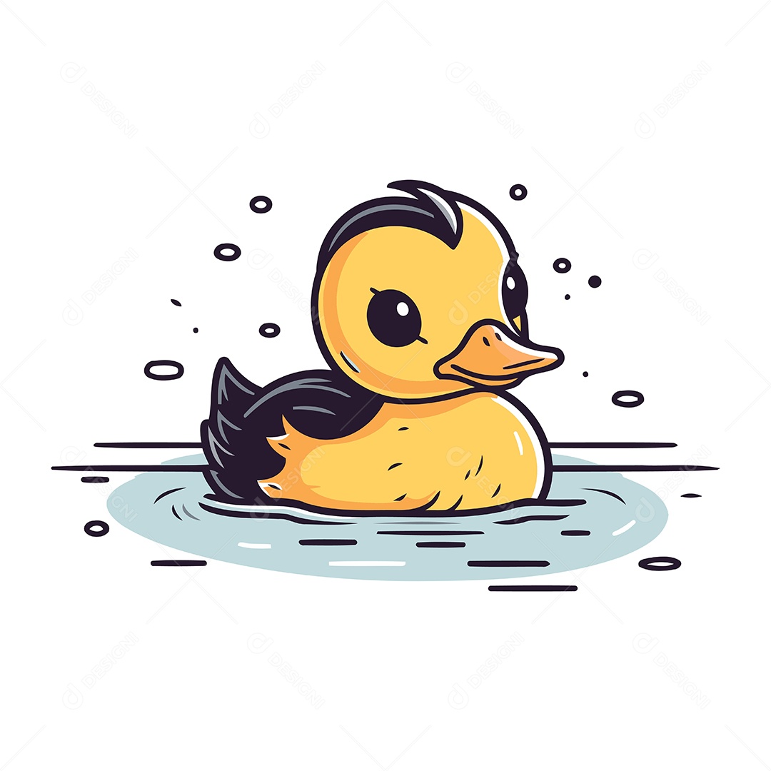 Patinho Bonitinho de Desenho Animado Ilustração Vetor EPS