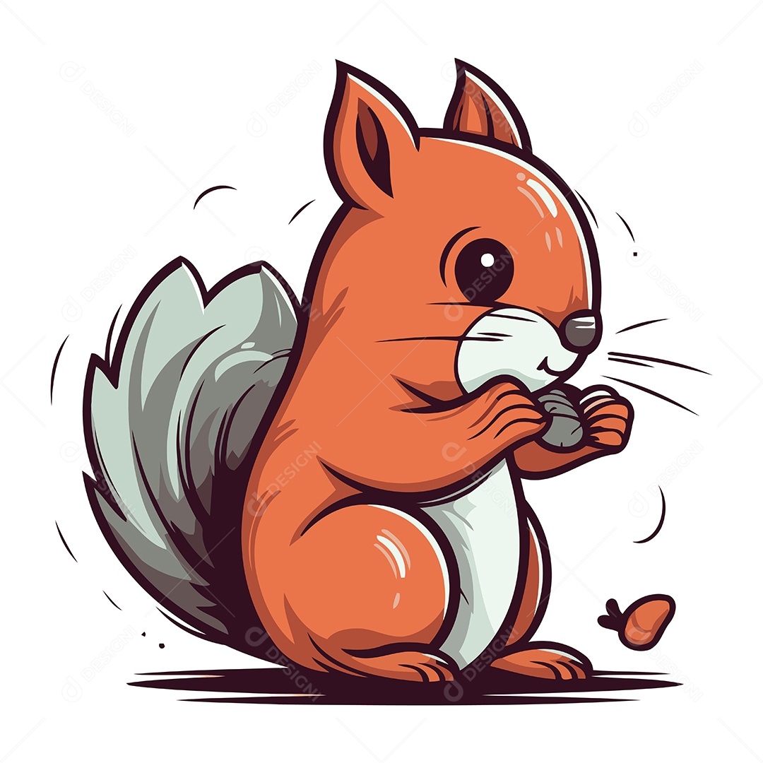 Esquilo com uma Noz na Mão Ilustração Vetor EPS